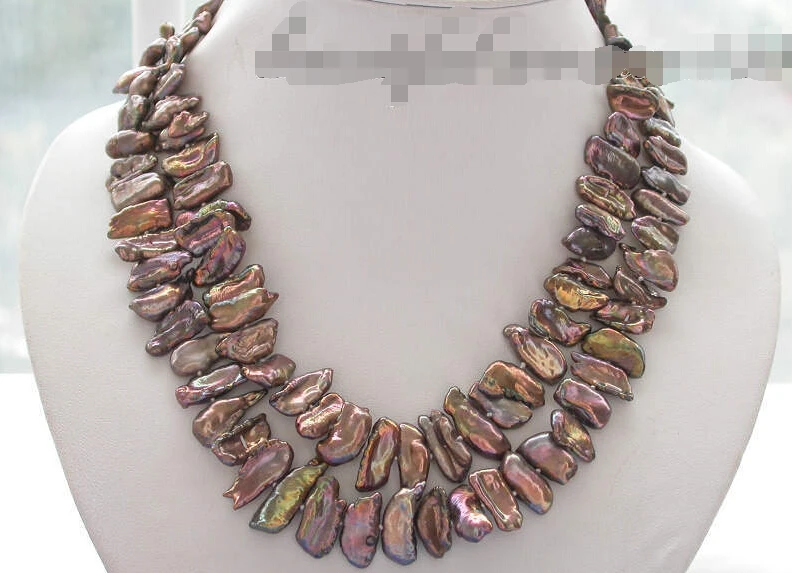 

Free shipping >>>>>z4136 2row 18" 18mm coffee biwa dens Freshwater cultured pearl necklace