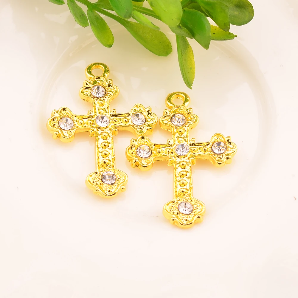 Кулон крест со стразами украшения, используемые на ремесле украшения 32 мм* 22 мм 100 шт/партия золотой цвет или серебро