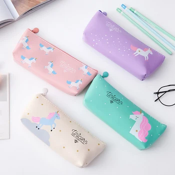 

10Pcs/lot Cute cartoon PU Leather Pencil Bag Pen Box School Tools Pencil Bag Stationery Office School Supplies Wholesale