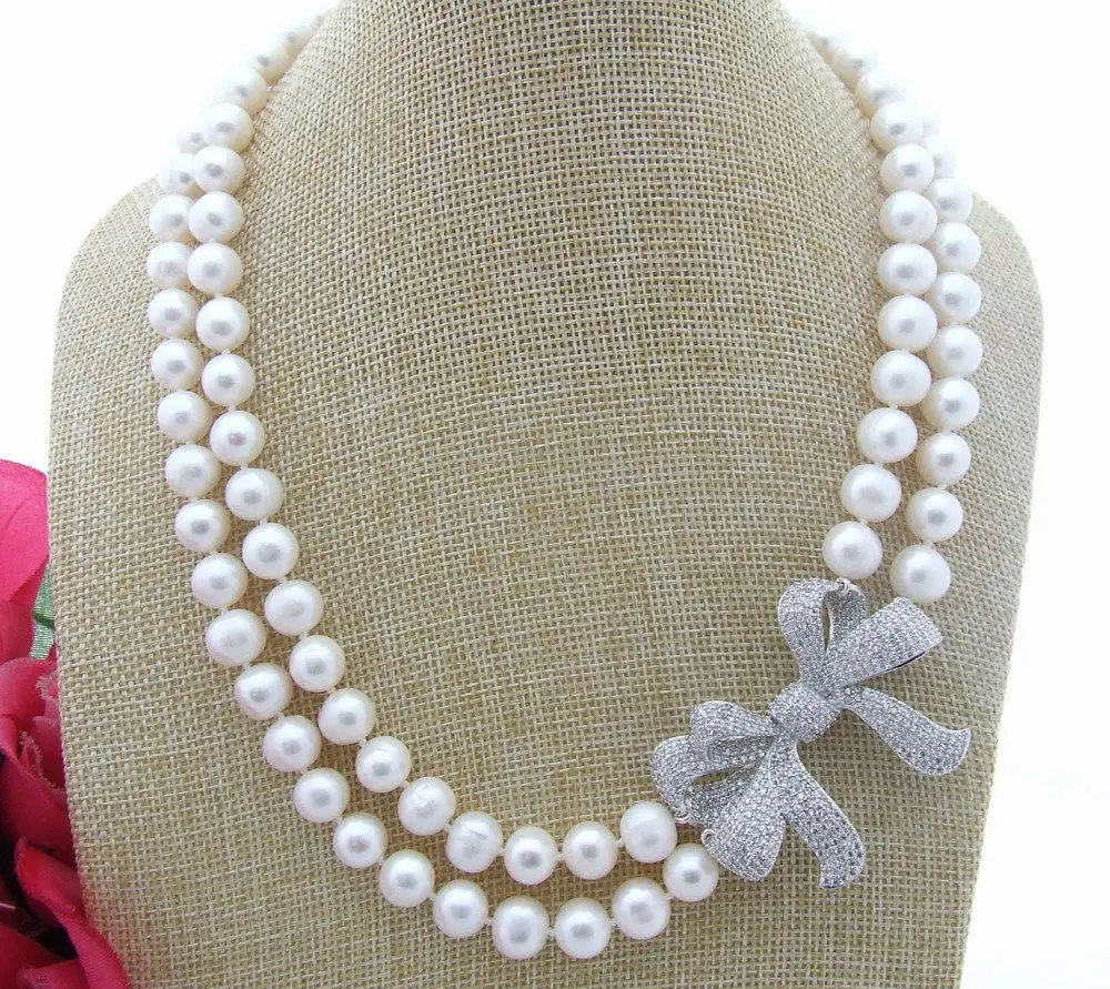

FC031306 19''-20'' 9-10MM White Pearl Rhinestone Pendant Necklace