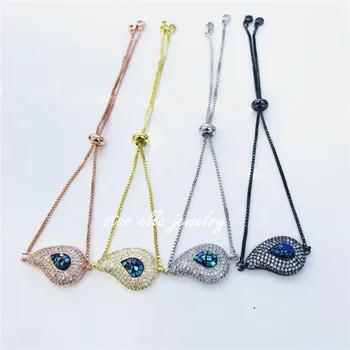 

10pcs/lot Stunning Bracelet Micro Pave CZ Black Abalone Shell Pear Charm Adjustable Link Bracelet Pulsera Jewelry