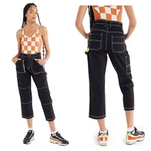 Новинка, горячая Распродажа, женские брюки с карманами, модные повседневные женские джинсы с высокой талией, широкие брюки в стиле хип-хоп, женские укороченные джинсы