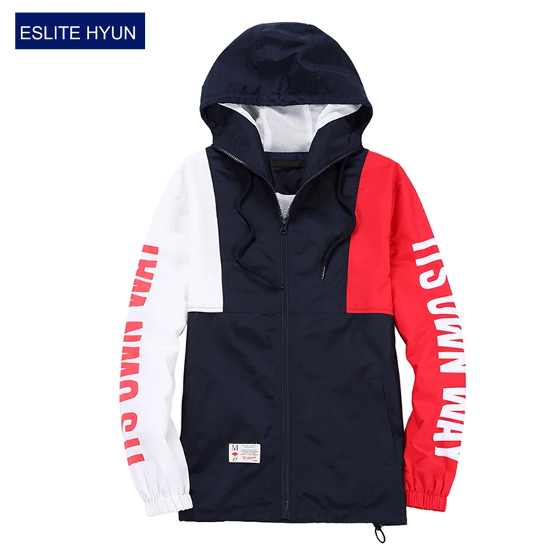 

2018 New Spring Autumn Men's Jackets hooded Patchwork zipper Fashion Coats Male Casual Jacket Men red blue student Windbreaker
