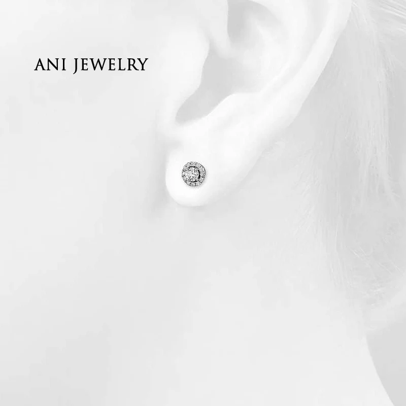 ANI 14 К Белое Золото Женщины Stud Earrings 0,5 CT Certified я/SI круглая огранка настоящий бриллиант золотые серьги обручальное букле d oreille