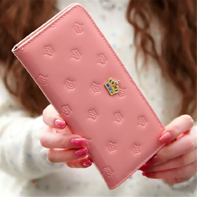 

Crown Women Wallet Purse Patent Leather Female Wallet Diamante Portable Carteira Multicolor Women Coin Phone Purse