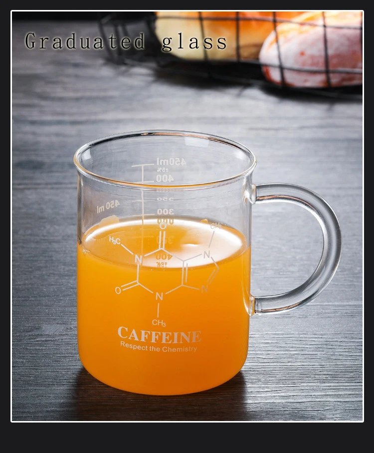 Большой емкости творческий стеклянный мерный стакан круглый прозрачный пищевой боросиликатный бытовой Молоко Кофе напиток рукоятки кружки