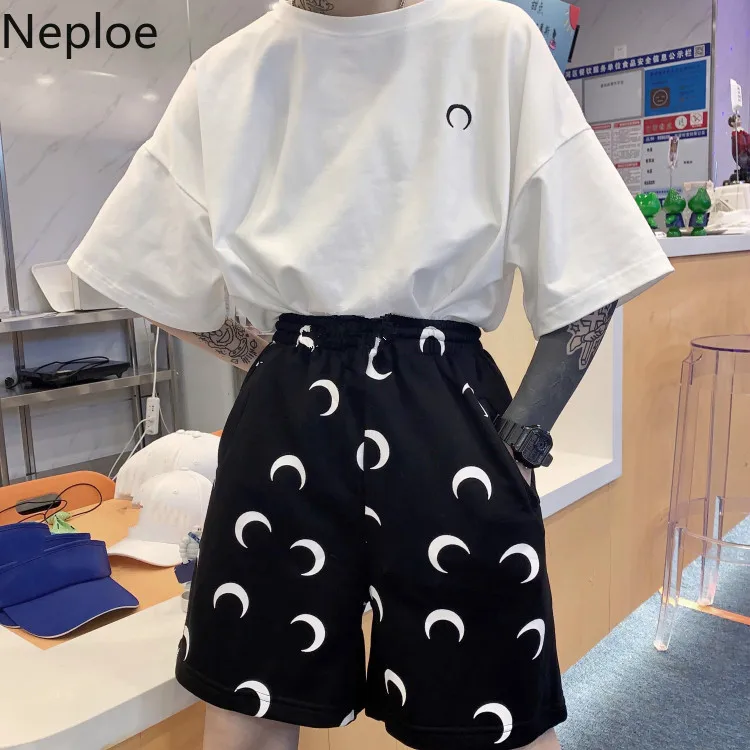 

Neploe Summer Harajuku Street Shorts Vintage Moon Printed Women Men Bottom 2019 Summer Stretch Waist Leisure Shorts 52965