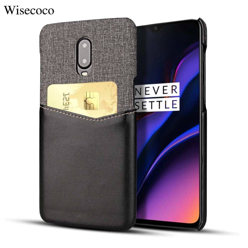 

One Plus 6t 6 Wallet Case for Oneplus 6t 6 casing Soft Fabric + Premium PU Card Leather Case ID Card Holder Slot Ultra Thin Capa