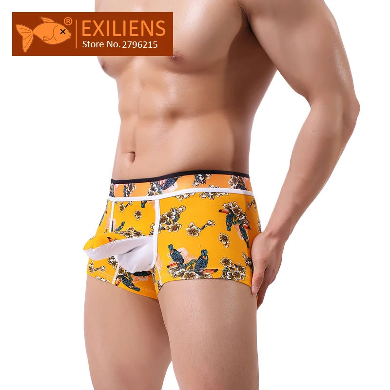 EXILIENS, мужское нижнее белье, боксеры, мужские, Cueca Masculina, хлопок, для геев, слон, ствол, модные принты, темно-синий, желтый, зеленый, размер M-XXL