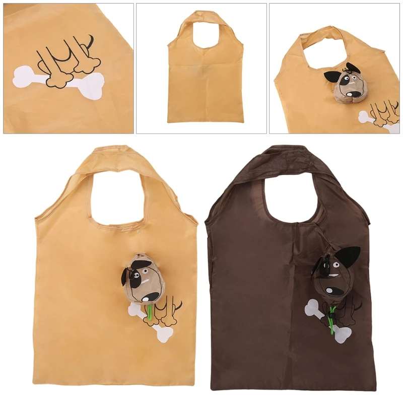 

Cartoon Dog Foldable Folding Shopping Bag Handbag Nylon Casual Recycle Carrier Tote Reusable Eco Drawstring THINKTHENDO
