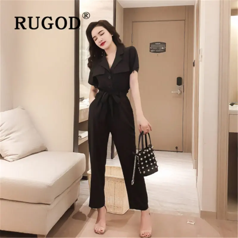 

RUGOD Fashion tooling shirt + waist belt high waist casual pants 2 piece set women Korean version ensemble femme