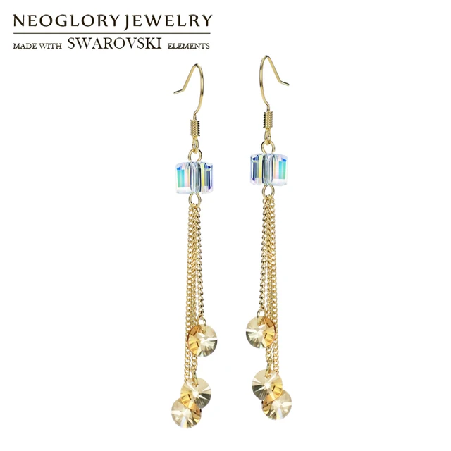 Neoglory Austria Crystal Long Drop Earrings Geometric Square Stylish Neoglory Austria Crystal Long Drop Earrings Geometric Square Stylish For Elegant Gold Tels Lady Party Gift