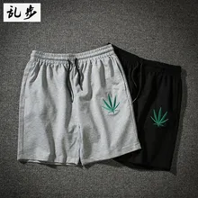 Мужские летние модные брендовые шорты в японском стиле ulzzang Harajuku с вышитыми листьями из пеньки, повседневные свободные тонкие простые шорты для мужчин и женщин