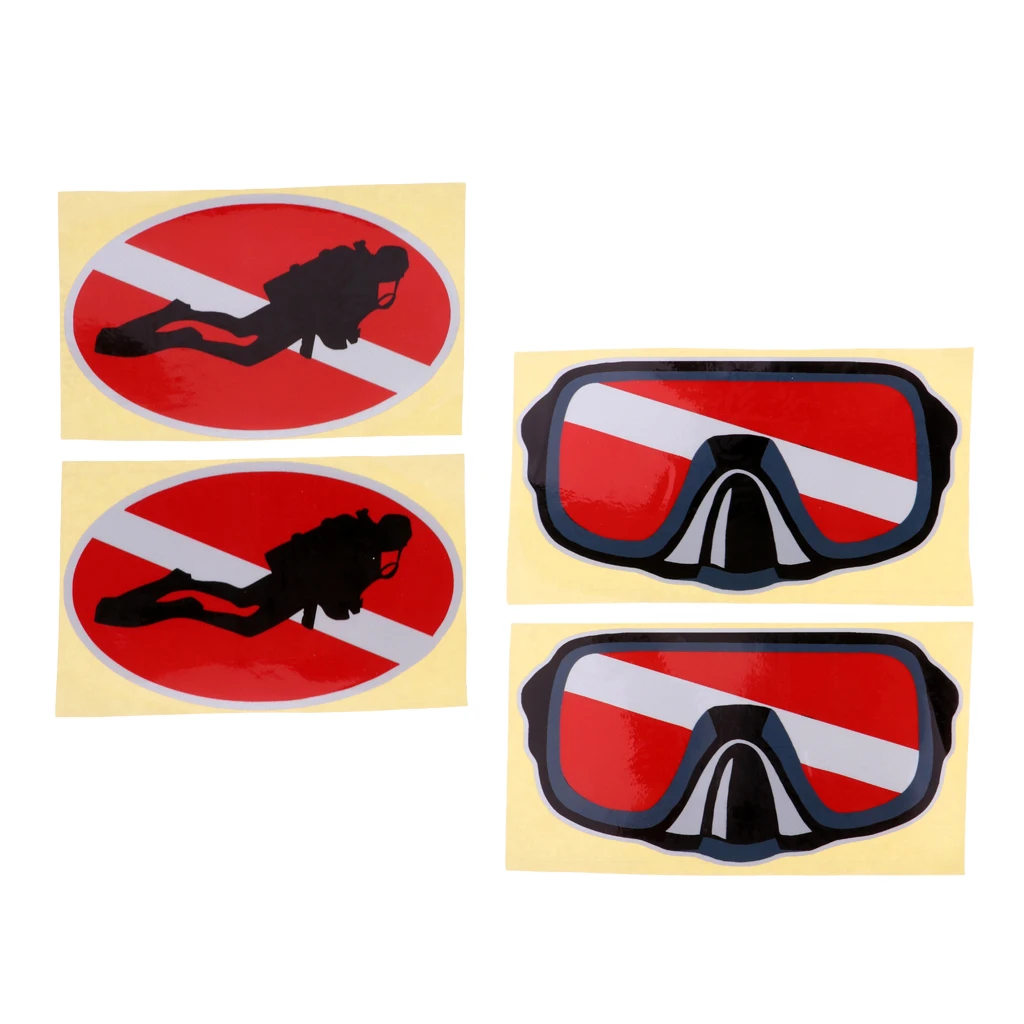 4Pcs Reflective Scuba Swim Diver Down Diving Goggles Kayak Sticker for Water Sports Swimming Dinghy Window Car Truck Boat
