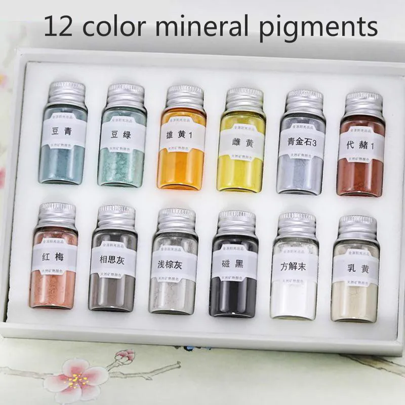 12 colors chinese painting Mineral Pigment set Murals Thangka