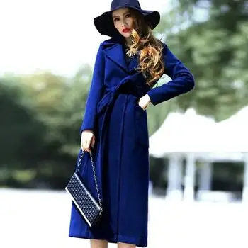 

winter fashion women's coat long large lapel woolen overcoat lady elegant wool coat 2xl