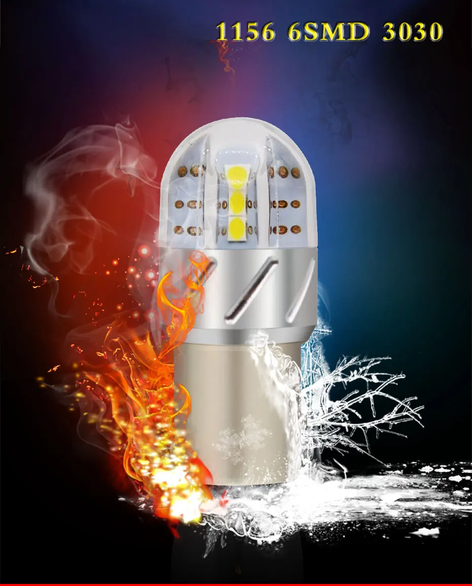 2X 12V-24V S25 P21W 1156 BA15S Led Light Blub 3030 6 LED Yellow White Reverse Light Backup Lamp Tail Bulb Turn Signal Lights (1)