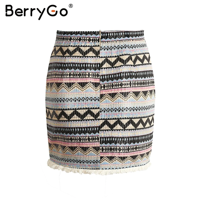 BerryGo Boho chic tassels Этническая Высокая талия пляжная юбка для лета Женская Мини Короткая юбка винтажные юбки-карандаш Женская Нижняя