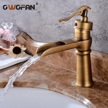 

Basin Faucets Waterfall Bathroom Faucet Single handle Basin Mixer Tap Bath Antique Faucet Brass Sink Water Crane Silver S79-393