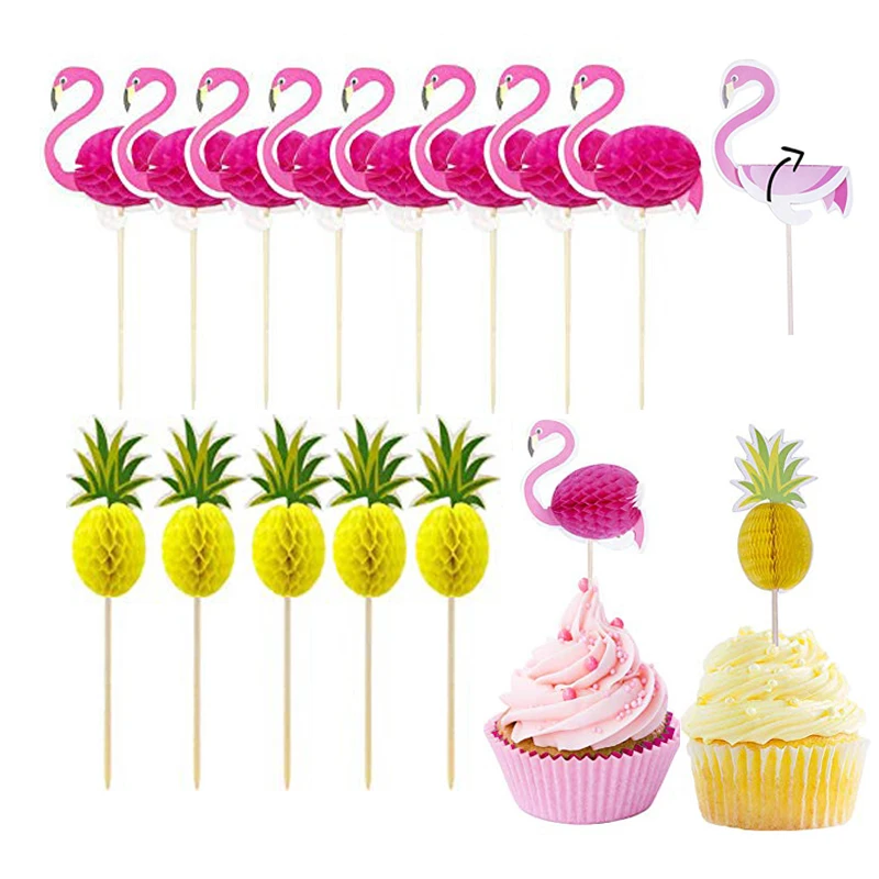 24pcs Hawaii Cake Topper Fathers Day Jungle Baby Shower Flamingo Party Food Picks Party Cocktail Tropical Cupcake Picks Decorat Party Diy Decorations Aliexpress