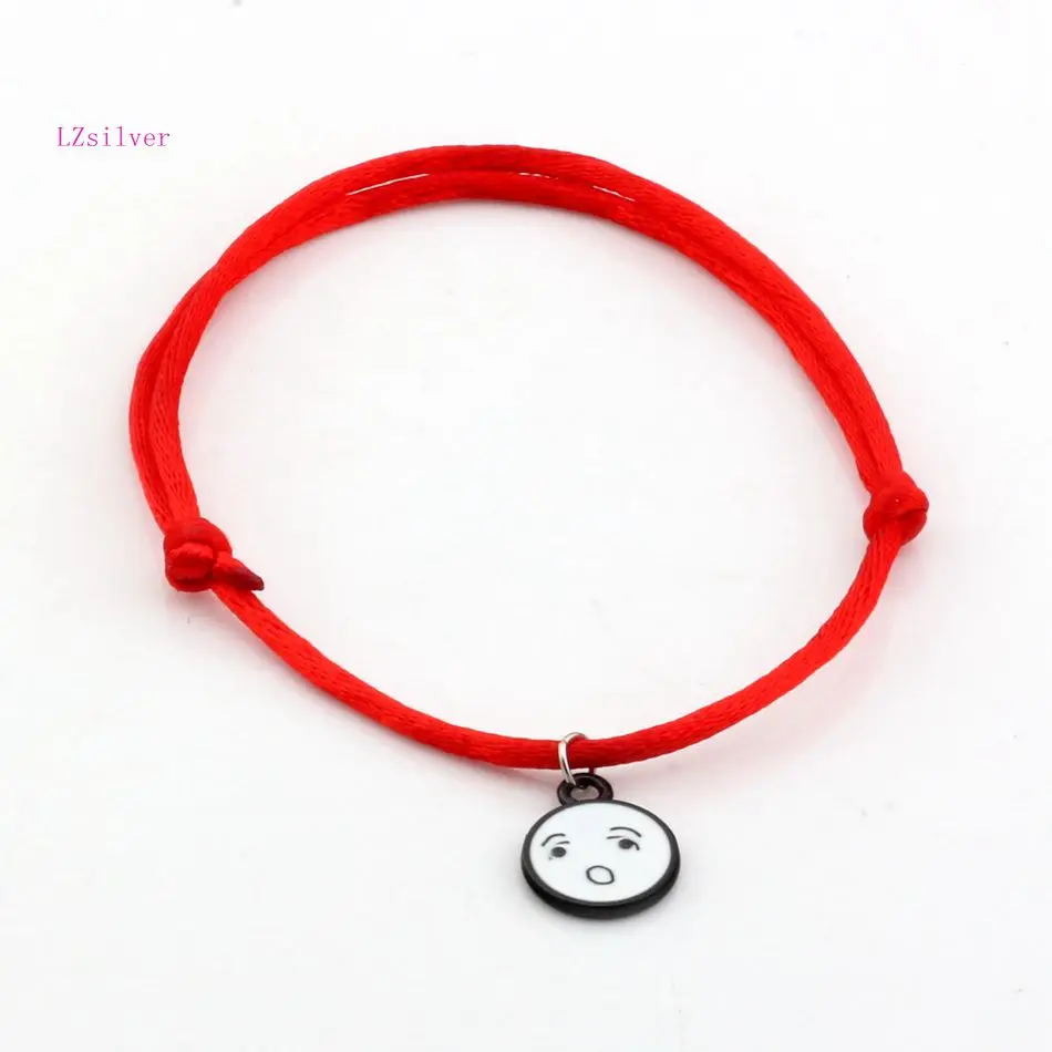 

Hot ! 2pcs White Enamel expression Charms Red String Good Luck Adjustable Bracelets kl08