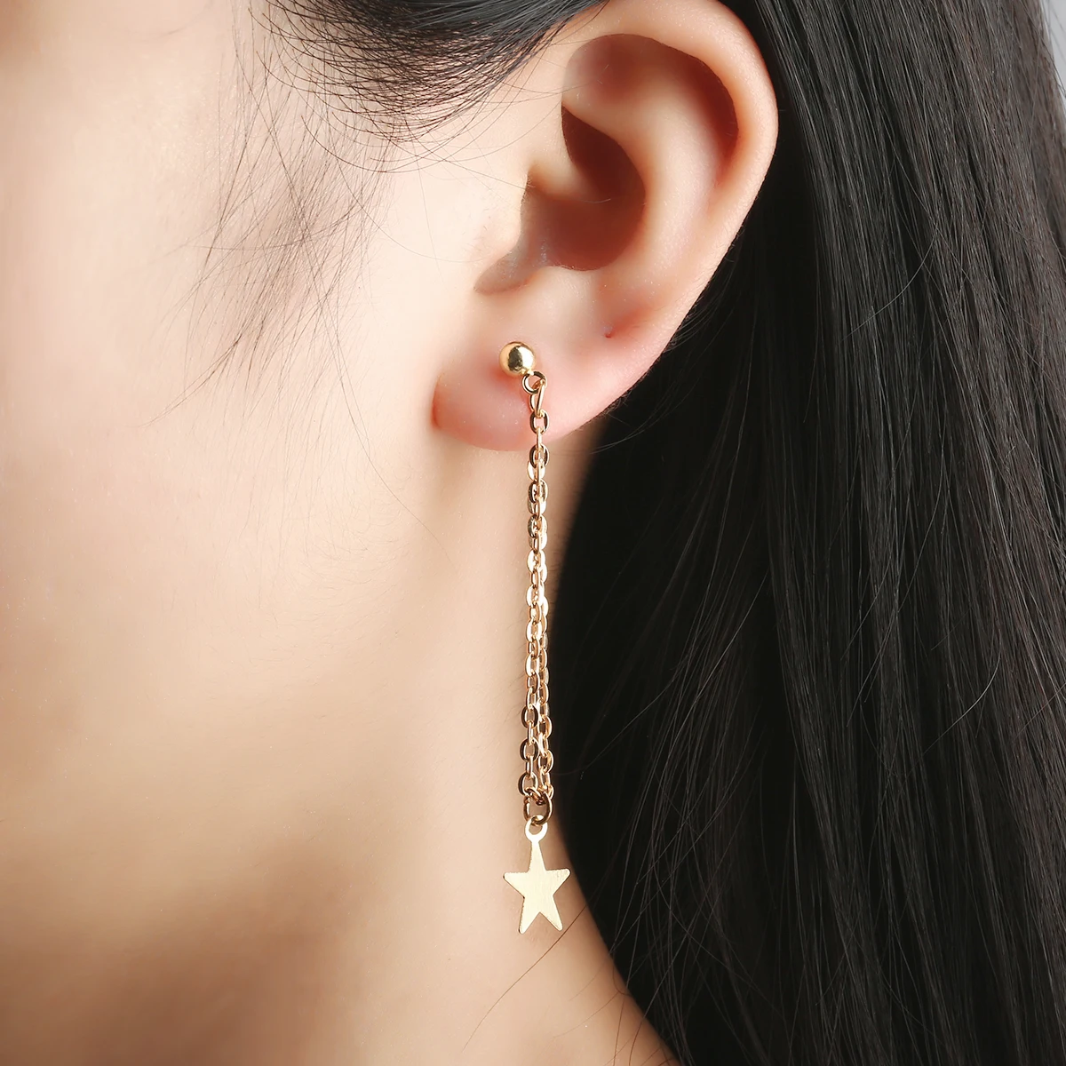 Charming Stylish Five-pointed Star Chain Tassel Pendant Earrings Gold Color Chic Dangle Earrings Fashion Jewelry Gifts For Women