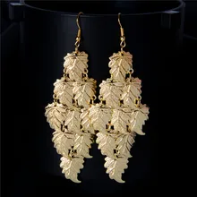 SHUANGR Classic fashion Long Earring Bohemia Ethnic Gold Color Leaves Drop earrings for women Dangle Jewelry boucle d’oreille