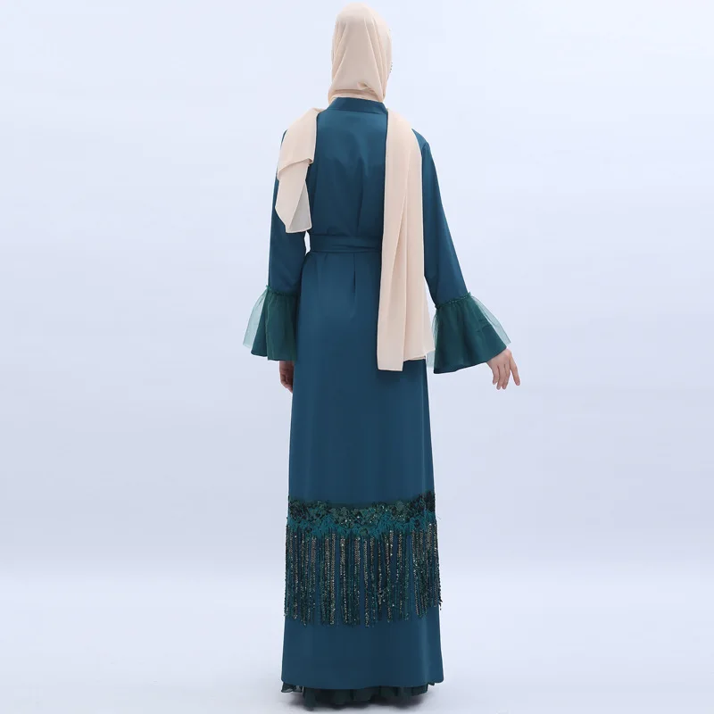 Мусульманское платье хиджаб с блестками абайя Турция открытый кардиган-кимоно с кисточками кафтан свободная Абая для женщин Eid Рамадан