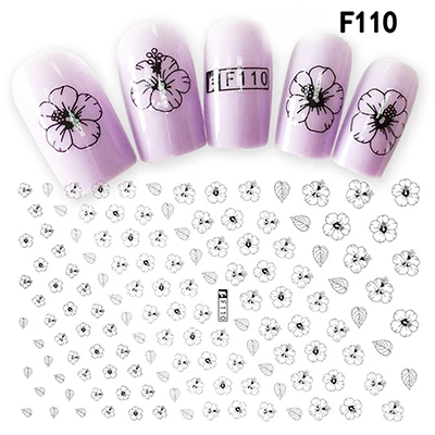 Самоклеющиеся наклейки для ногтей, серия F, 12*7,5 см, наклейки для ногтей с цветами, наклейки для дизайна ногтей, украшения для маникюра - Цвет: F110 Black