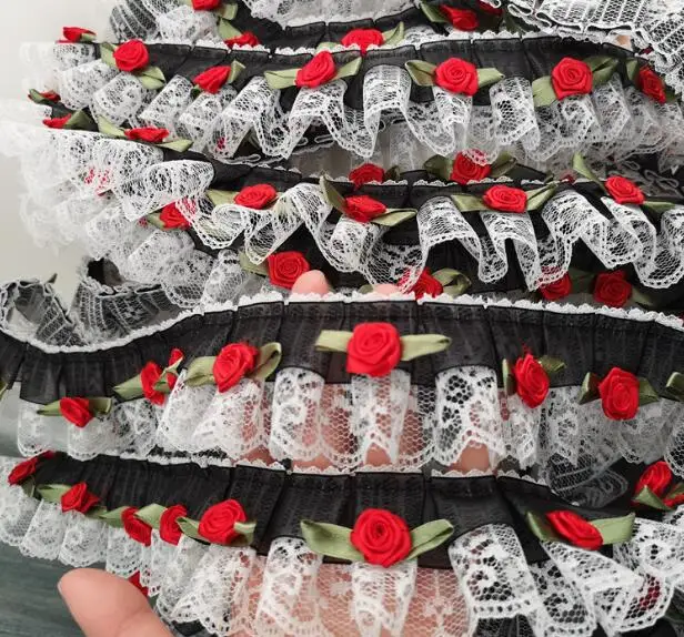 5 см широкая Роскошная вышивка 3D черный цветок кружевная ткань отделка Лента DIY швейная аппликация воротник бахрома гипюр свадебная ткань Декор
