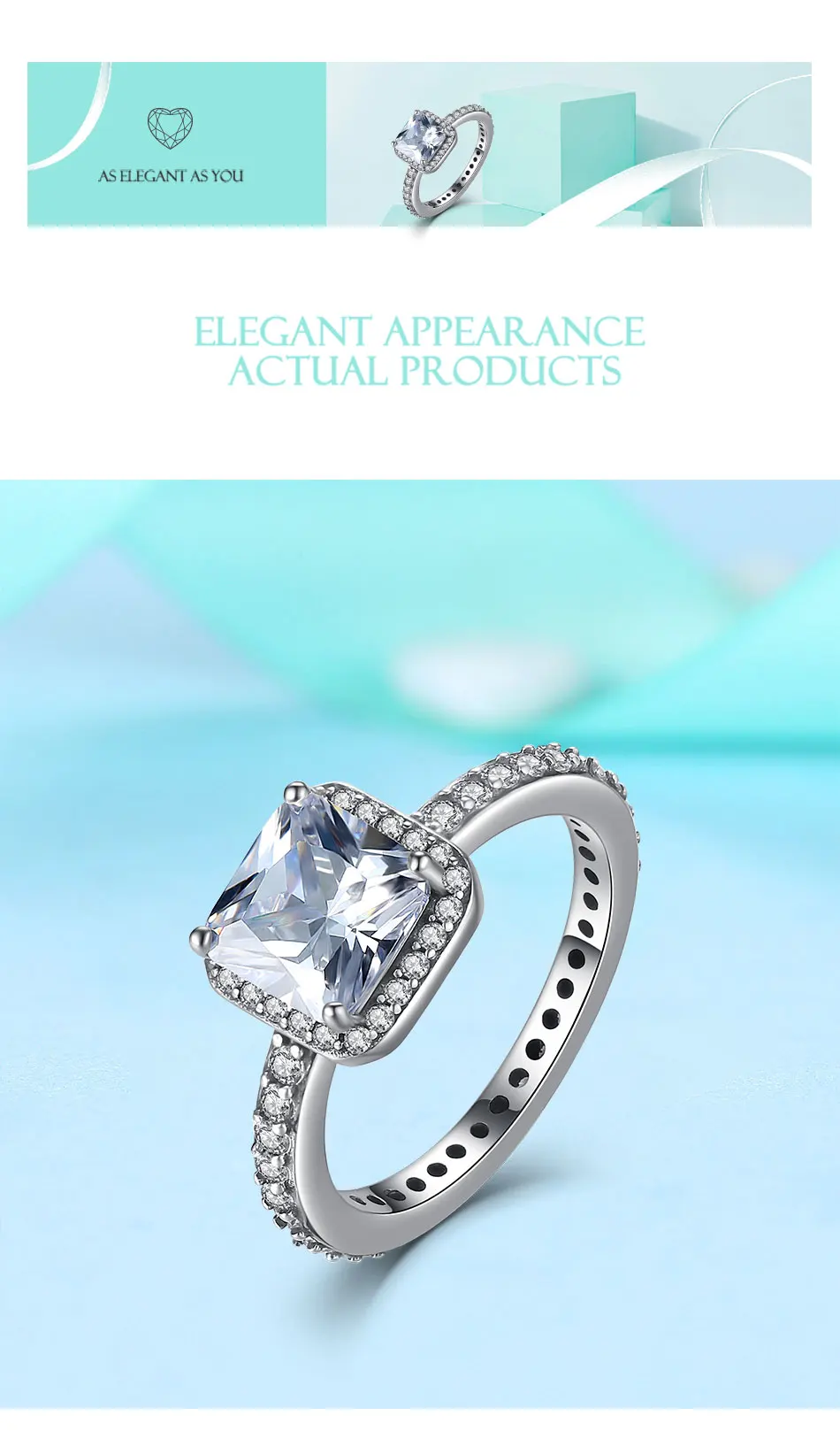 ELESHE, Роскошные блестящие Австрийские кубические циркониевые кольца вечности, квадратные кольца, модное 925 пробы Серебряное кольцо, подарок на свадьбу, помолвку