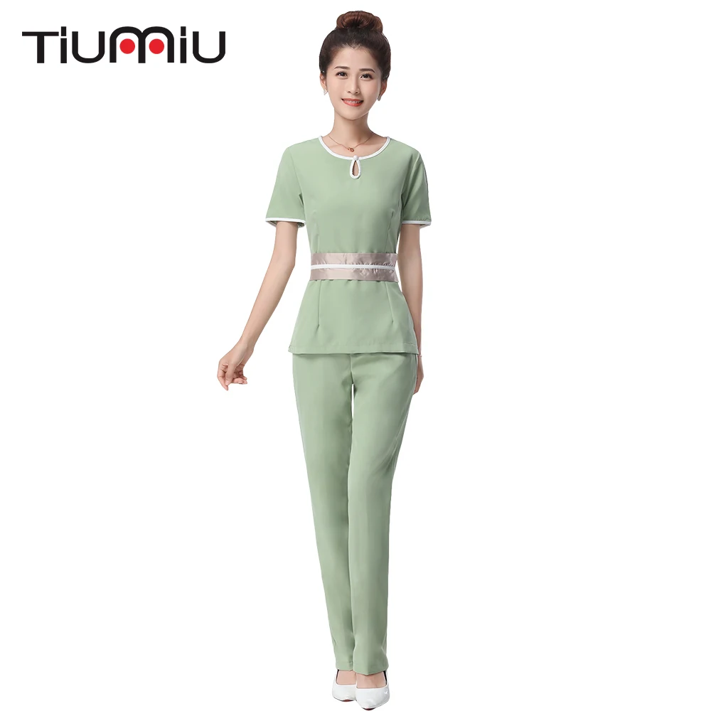 

2018 Hotel Waiter Workwear Clothing Women Short Sleeved Medical Uniform Lab Clothes Beauty Salon SPA Fashion Uniform Shirt+Pants