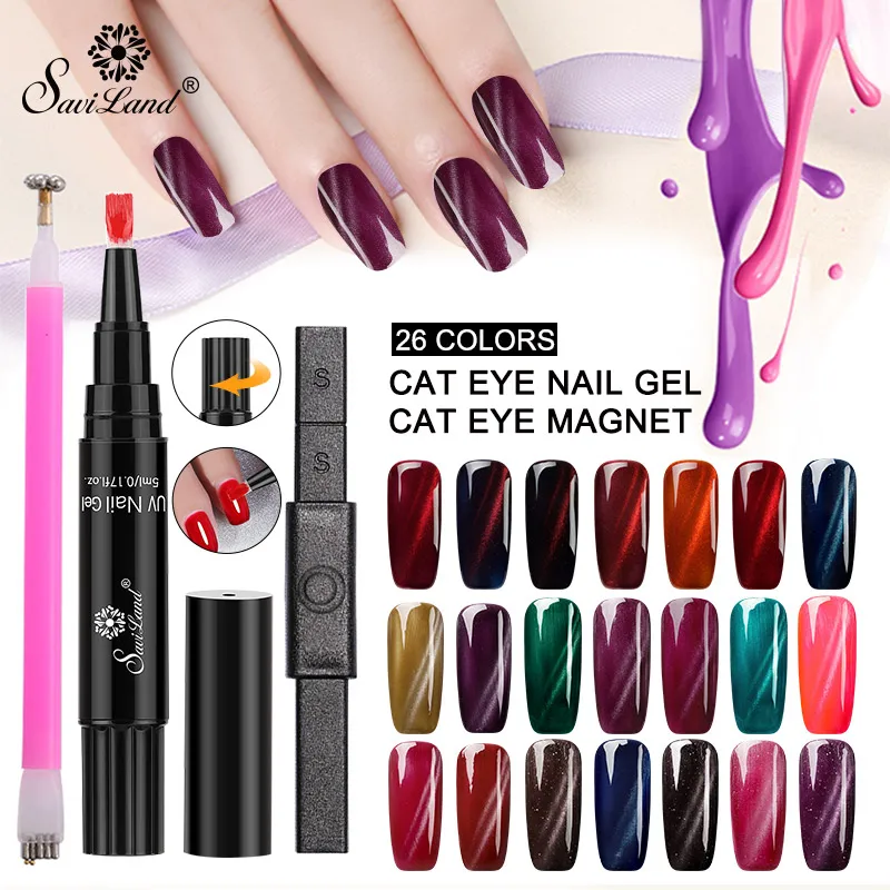 

Saviland Magnet Nail Gel Polish Pen 3D Cat Eye Effect UV Gel Nail polish Soak off 26 Colors Chameleon Magnetic Gel