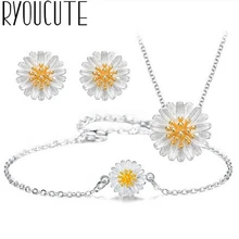 RYOUCUTE, модные свадебные ювелирные наборы, 925 пробы, серебряная ромашка, цветок, ожерелья, очаровательные браслеты для женщин, Дубай, бижутерия