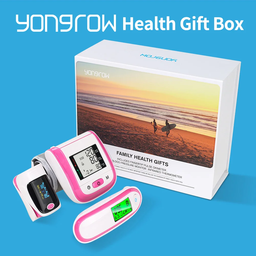 

Yongrow NEW Family Health Gift Box Pulse Oximeter SpO2 Wrist Blood Pressure Monitor Ear Infrared Thermometer Sphygmomanometer