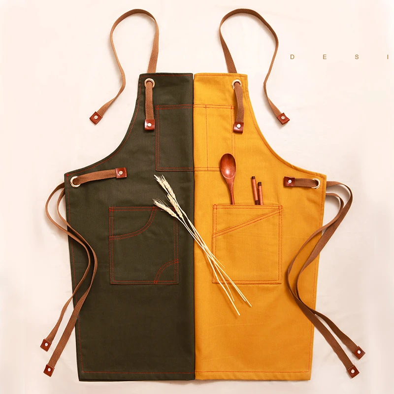 Canvas Bibs Aprons for Women Men Leather BBQ Chef Home Kitchen Dress Barber Hairdres Cafe Cook Waiter Custom logo Pinafore Gift