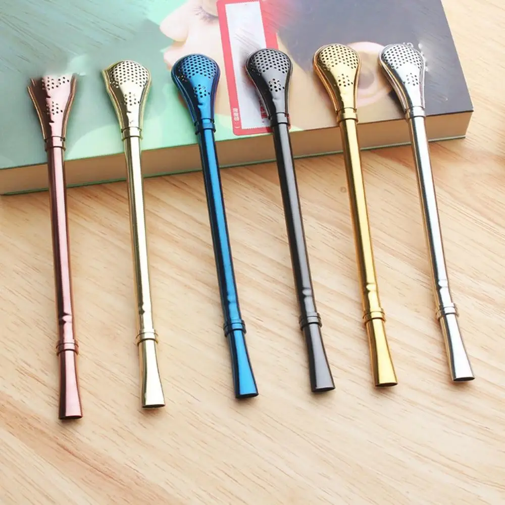 Stainless Steel Spoon Portable Tea Scoop Reusable Design Stainless Steel Straws Cocktail Coffee Stirring Spoon