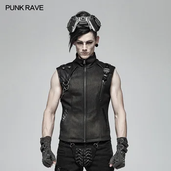 

PUNK RAVE Punk Men Handsome Vest Fashion Club Party Pu Leather Metal Waistcoat Steampunk Personality Men's Military Waistcoat