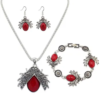 

European Vintage 3 Colors Stones ladybug Alloy Jewelry Set