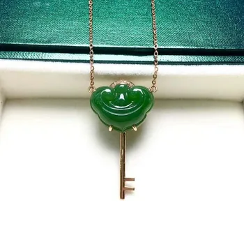 

18K gold inlaid with Hebi jade key clavicle chainJ13#