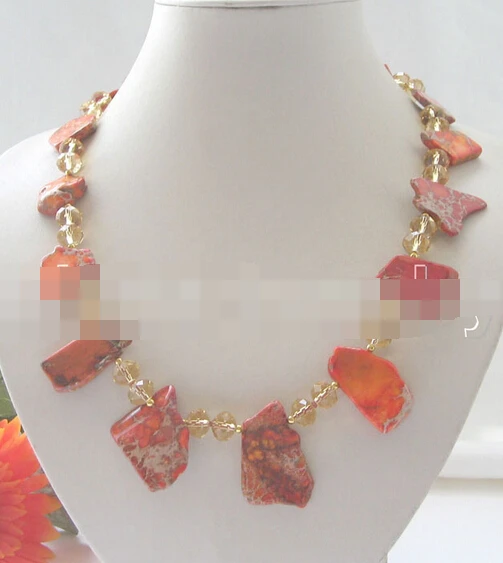 

huij 002302 Beautiful 22" orange color turquoise and crystal necklace