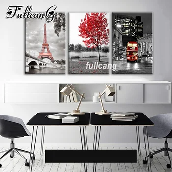 

FULLCANG Full Square Diamond Embroidery Tower Scenic Triptych Diy 5D Diamond Painting Cross Stitch Mosaic Needlework Kits D941