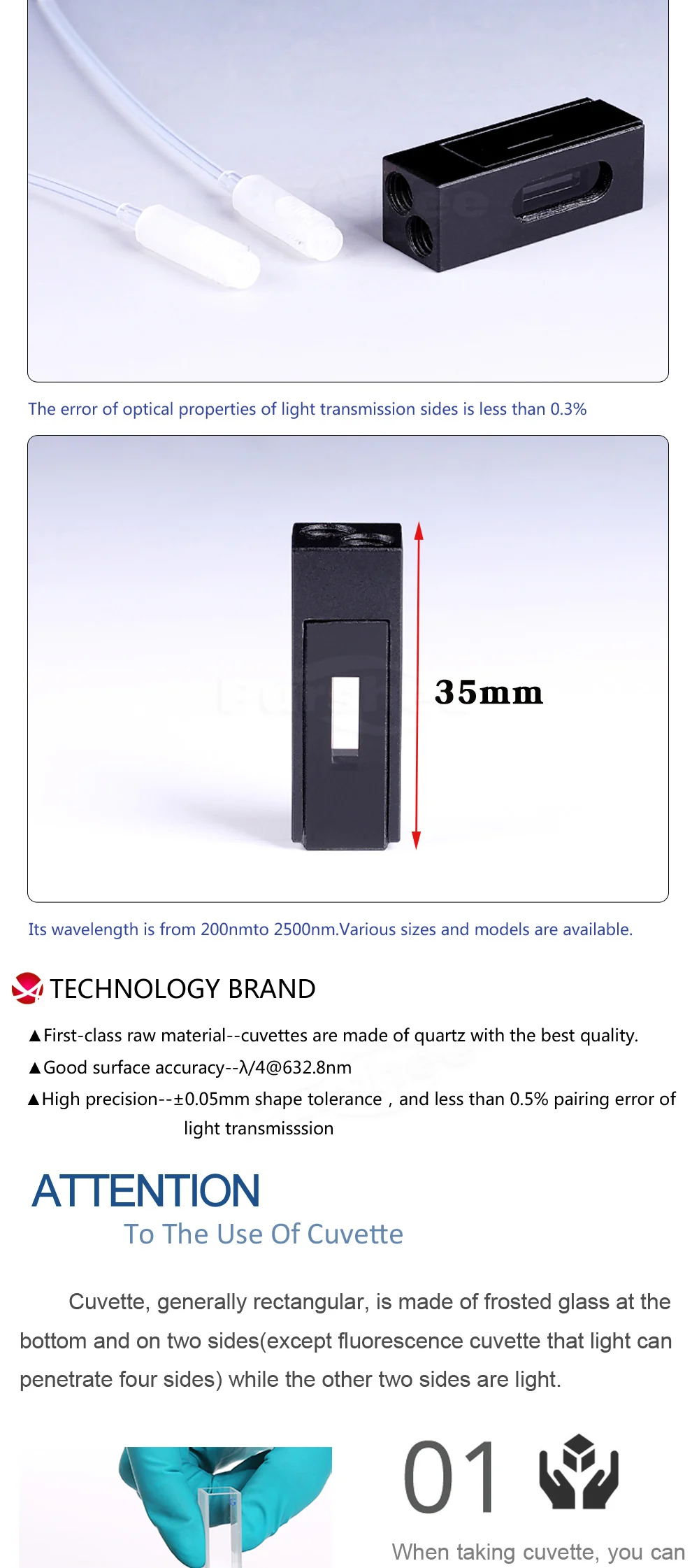 Кварцевый флуоресцентный поток cuvette с коннектор с резьбой M6(450ul