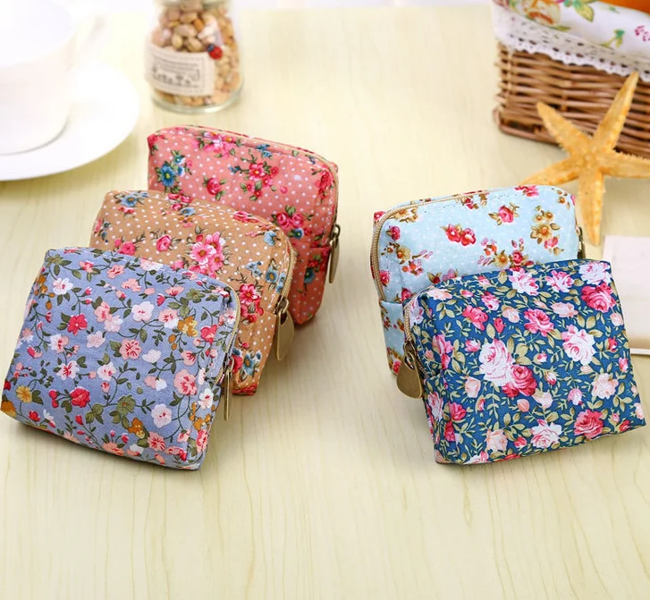 

Cartoon Flower Coin Purse 5Colors- mini 9CM Canvas Coin Bag Wallet ; Pocket Coin Wallet Pouch , Women's Handbag