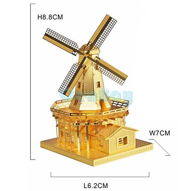PieceCool Золотой 3D металлический пазл собранная архитектурная модель Лобзики DIY знаменитая конструкция 3D модели для детей игрушки и подарок - Цвет: DUTCH WINDMILL