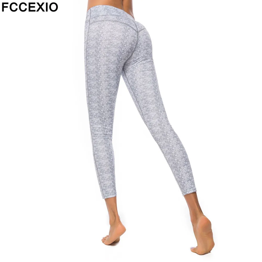 

FCCEXIO 3D Print Casual Leggings Fitness Women Patchwork Jeggings Workout High Waist Pants Athleisure Sexy Push Up Booty Legging
