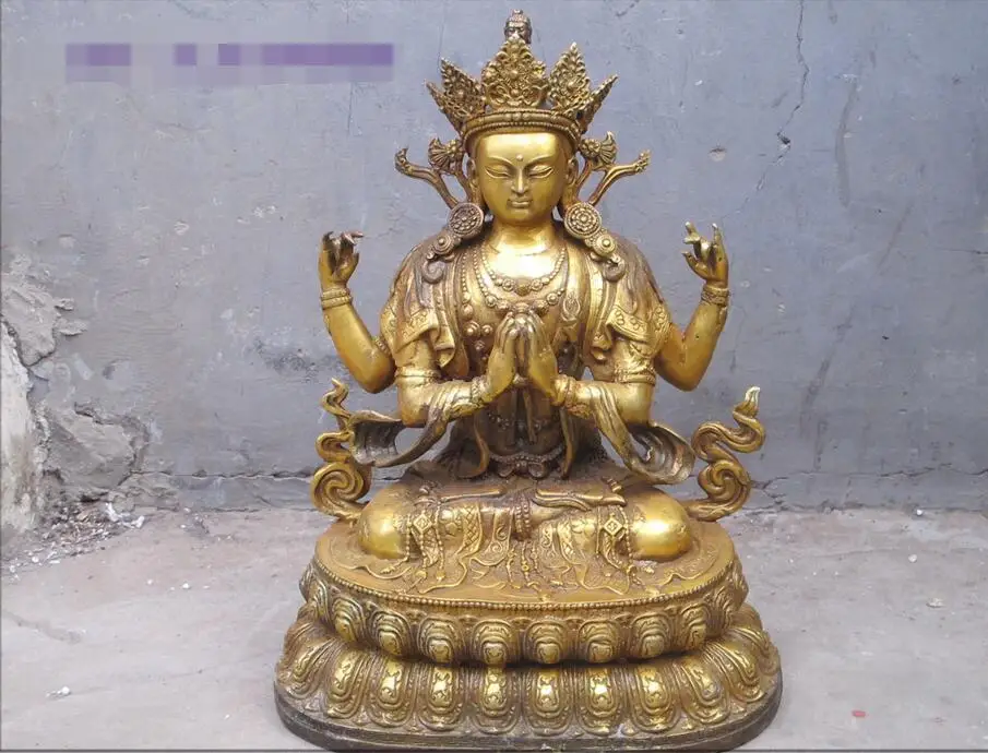 

free 15"Tibet bronze copper gild four-branched Four-arm Younger Shakyamuni Bouddha fast