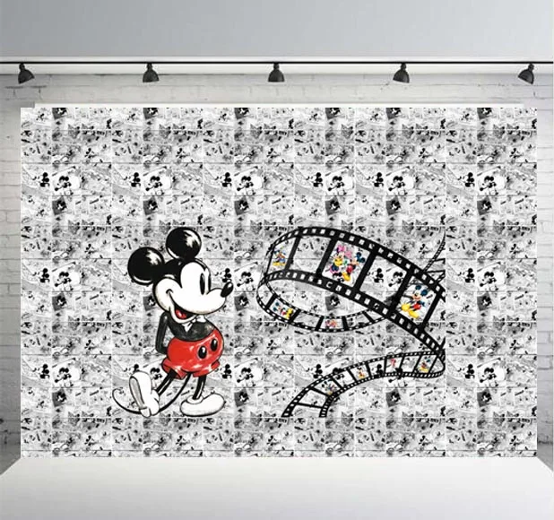 

Mickey Mouse Banner 1st Birthday Photography Backdrop Baby Shower Photo Backgrounds for Children Party Studio Props