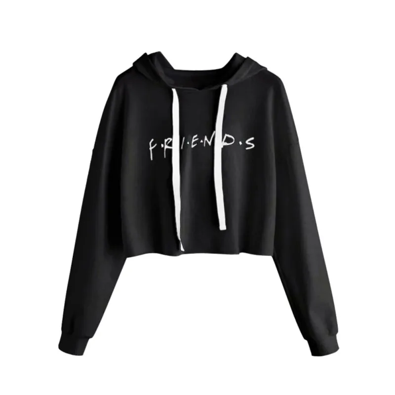 

Women Hoodies Friends Letter Printed Hoodie Casual Crop Tops K-pop Short Pullover Long Sleeve Drawstring Hooded Sudadera Mujer