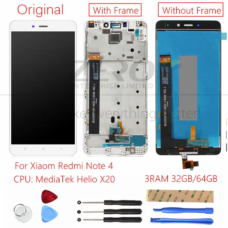 

Original For Xiaomi Redmi Note 4 MediaTek LCD Display + Frame Touch Screen Panel LCD Digitizer Display Redmi Note 4 MTK Parts